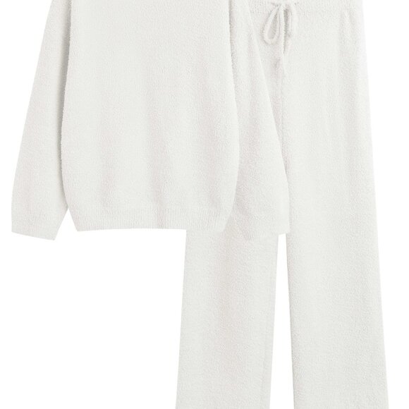Oversized Fleece Pajama Set Women's 2 Piece Lounge Wear Long Sleeve